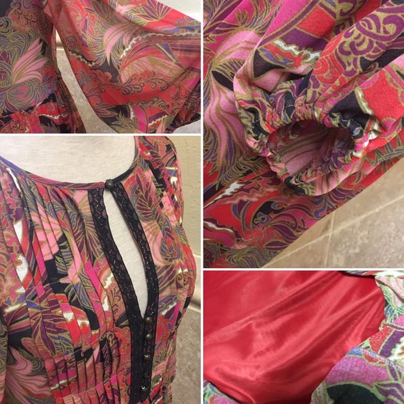 MNG Suit By Mango Red Boho Peasant Dress Paisley M - Picture 3 of 5